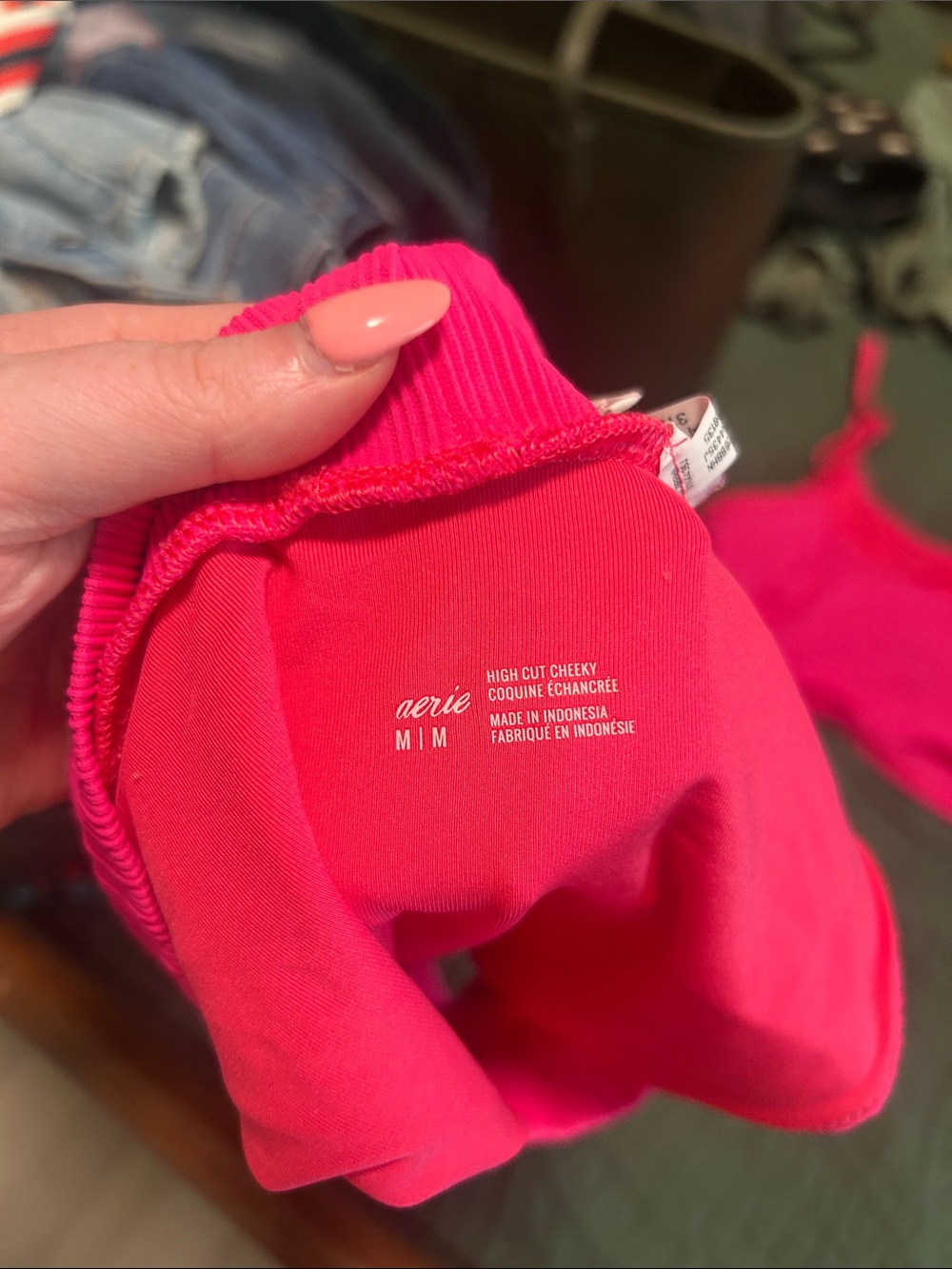 aerie Hot Pink Ribbed Two-Piece Bikini Set - Picture 3 of 4